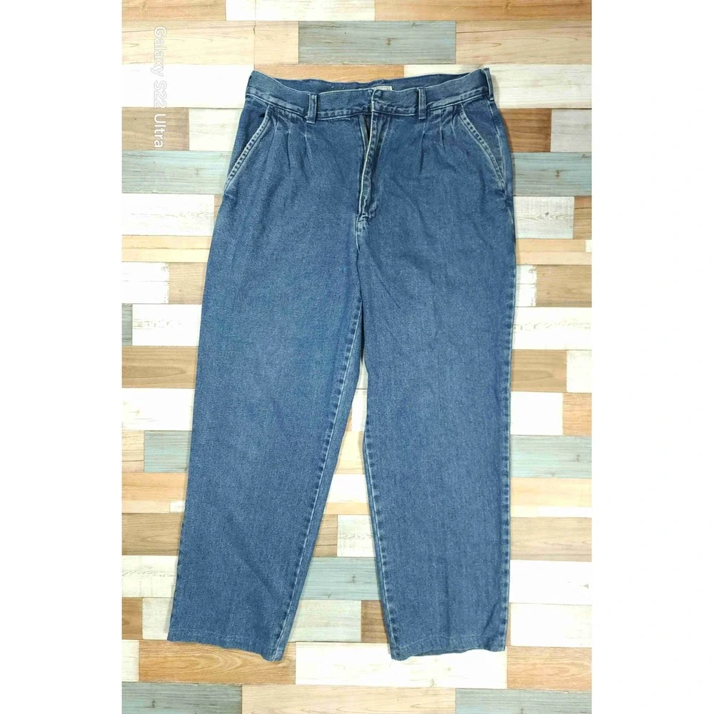 Vintage Bugle Boy Company Pleated Denim Jeans Mens 32x30 Blue Cotton Trousers